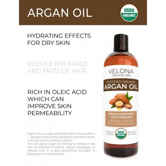 Velona USDA Certified Organic Argan Oil 2 oz - 7 lb | Moroccan Unrefined