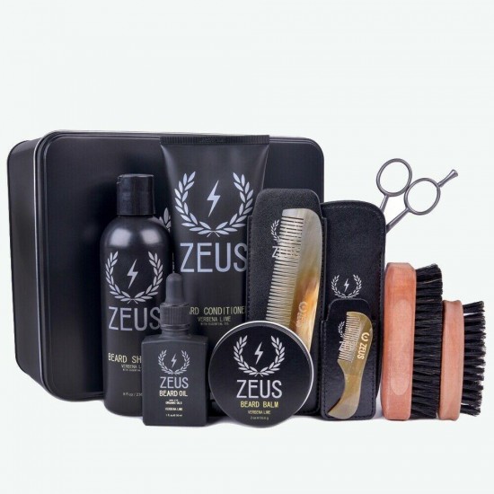 Zeus Ultimate Beard Care Kit, Verbena Lime Scent, Best Beard Tools + Care Items