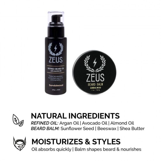 ZEUS Ultimate Beard Care & Styling Kit - 10 Pc Gift Set in Sandalwood Scent