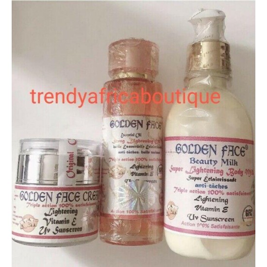 Golden face Beauty Milk set: lotion, serum, face cream, essential oil.+ soap