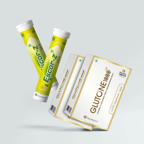 Glutone 1000 Glutathione Effervescent 15 Tablets and Escor-Z pack of 2 each