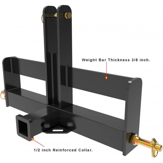 Tractor Drawbar with Suitcase Weight Brackets Cat 1-3Pt Hitch Drawbar Receiver for Compact Tractor Weights -3 Point Quick Hitch Cat 1 Compatible-Black