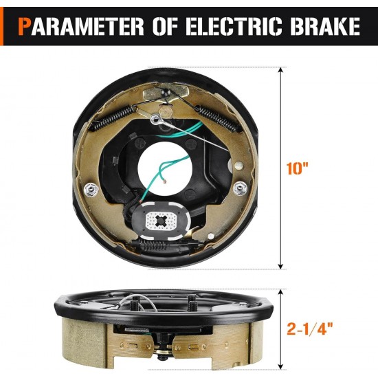 5 on 4.5 Bolt Circle Drum Kits w/ 10 x 2-1/4 Left and Right Self-Adjusting Electric Brake for 3,500lbs Trailer Axle