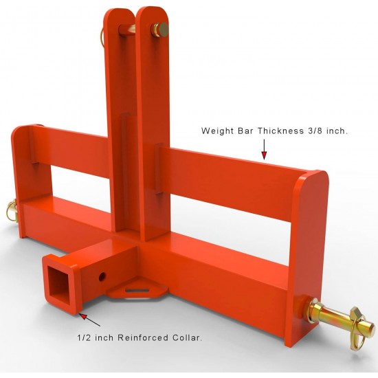 Tractor Drawbar with Suitcase Weight Brackets Cat 1-3Pt Hitch Drawbar Receiver for Compact Tractor Weights -3 Point Quick Hitch Cat 1 Compatible -Orange