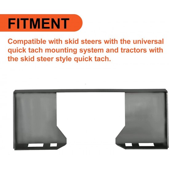 3/8 Thick Quick Tach Cut Out Mount Plate, Steel Skid Steer Quick Tach Attachment Adapter Plate Compatible with Bobcat, Kubota Tractors