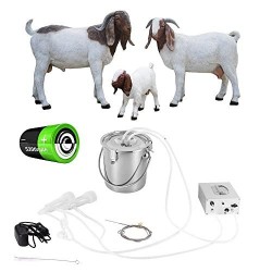 3L Goat Electric Milking Machine, Automatic Rechargeable Battery Powered Pulsation Vacuum Pump with 2 Teat Cups Stainless Steel Bucket for Goat(Battery Model)