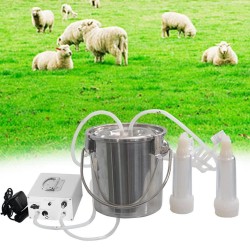 3L Goat Electric Milking Machine, Automatic Rechargeable Battery Powered Pulsation Vacuum Pump with 2 Teat Cups Stainless Steel Bucket for Goat(Battery Model)