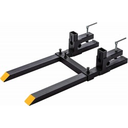 60 Clamp-On Pallet Forks with Adjustable Stabilizer Bar, 4000 Lbs Capacity for Heavy-Duty Tractor Bucket, Skid Steer, and Loader (4000 Lbs, 60)