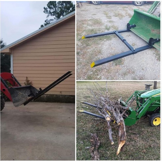 60 Clamp-On Pallet Forks with Adjustable Stabilizer Bar, 4000 Lbs Capacity for Heavy-Duty Tractor Bucket, Skid Steer, and Loader (4000 Lbs, 60)