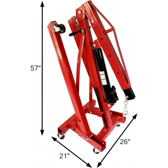 Dual-Piston Jack Automotive Engine Hoist w/Handles & Hook Chain: Heavy Duty Construction Engine Lift, Folding Shop Crane Cherry Picker, Hydraulic Cherry Picker Engine Hoist Lift