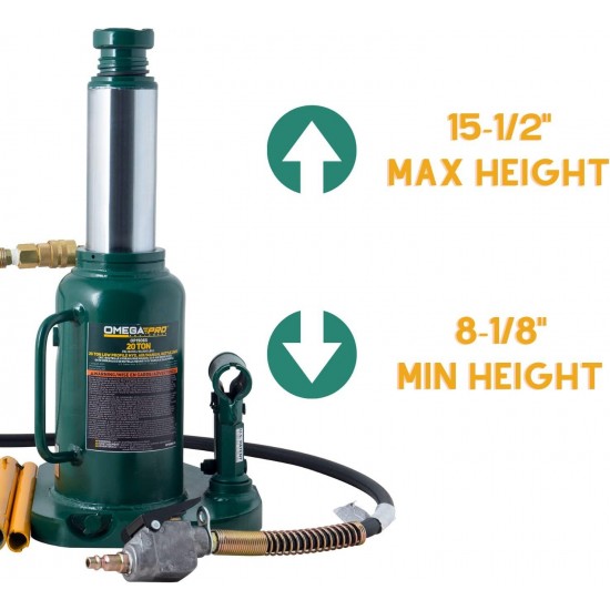 Air Hydraulic Bottle Jack - Low Profile with Manual Hand Pump for Heavy Duty Auto Truck Repair - 20 Ton Capacity, Green (OP1906S)