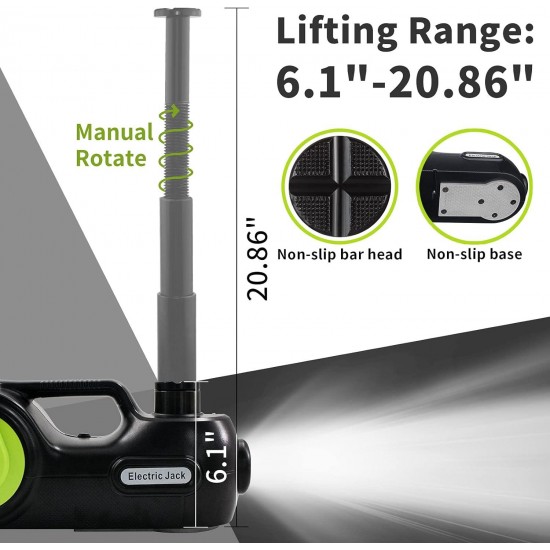 Electric Car Jack Kit 5Ton 12V Car Jack Hydraulic (Lifting Range: 6.1-20.86 inch) with Impact Wrench & Inflator for Car SUV Sedan MPV with LCD & Tire Pressure Display