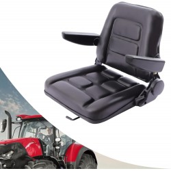 20 Universal Tractor Seat with Armrest, 175° Adjustable PVC Fordable Forklift Seat Replacement GDAE10 Excavator, Skid Loader, Backhoe Dozer Telehandler, Lawn Mower Waterproof