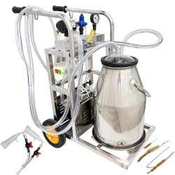 25L Oil- Vacuum Pump Electric Milking Machine is Suitable for Cows and Goats with Stainless Steel Milk Bucket and 3 Cleaning Brush 110V 550W