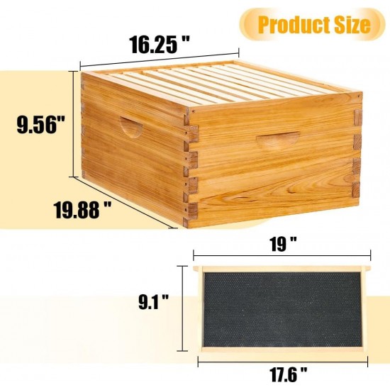 10 Frame Bee Hive, Bee Hives Boxes Starter Kit for Beekeepers Dipped in 100% Beeswax, Beehive Kit Include 2 Deep Brood Box & 1 Medium Super Bee Box with Beehive Frames and Waxed Foundation