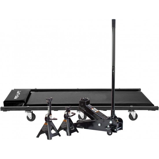 G-4630JSCB 3 Ton Heavy Duty Floor Jack/Jack Stands and Creeper Combo - Great for Service Garage Home Uses - Black