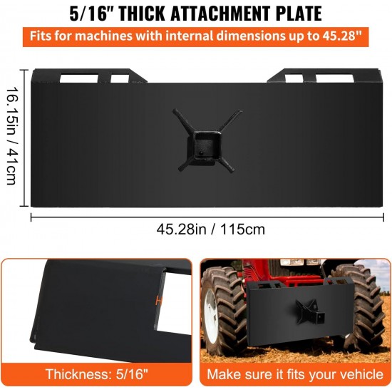 3/8 Thick Top Bar 1/4 Skid Steer Trailer Hitch Receiver, Universal Quick Attach Mount Plate Suitable for Buckets, Plows, Forks and Tractors, Black