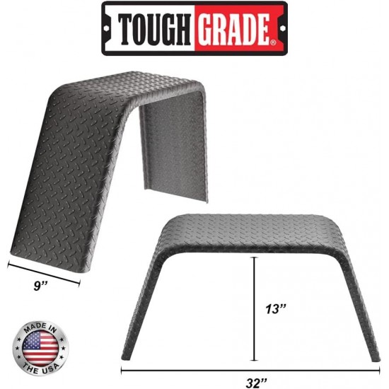 ToughGrade Steel Diamond Plate Flat Top Trailer Fender 9 X 32 X 13 | Car Hauler Trailer | Cargo Trailer | Landscape Trailers | Utility Trailers (2-Fenders)