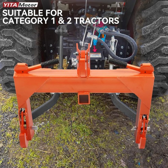 3 Point Quick Hitch, 3000 lbs 3-Pt Attachments with 2 Receiver Hitch Adaptation to Category 1 & 2 Tractor with 5 Level Adjustable Bolt