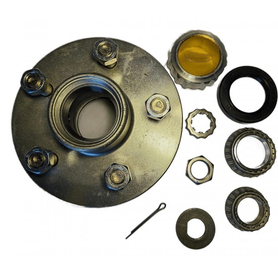 5 Lug Oil Bath H1000 Threaded Hub Kit with Bearings, Seals, Cap, and Hardware for Boat Trailer. Replacment Oil Bath Hub