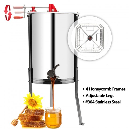 Upgraded 4 Frame Honey Extractor Separator,304 Food Grade Stainless Steel Honeycomb Spinner Drum Manual Crank With Adjustable Height Stands,Beekeeping Pro Extraction Apiary Centrifuge Equipment