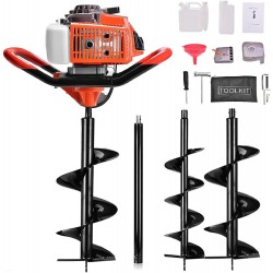 72CC Auger Post Hole Digger, 3KW 2 Stroke Gas Powered Earth Post Hole Digger with 3 Auger Drill Bits(5 & 6 & 8) + 1 Extension Rods for Farm Garden Plant