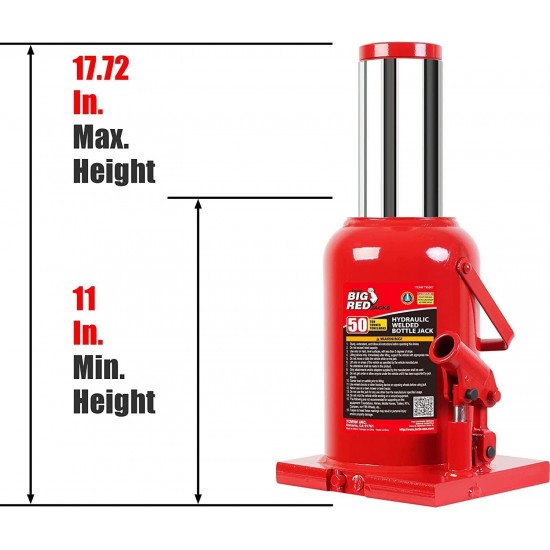 50 Ton (100,000 LBs) Torin Welded Hydraulic Car Bottle Jack for Auto Repair and House Lift, Red, TAM95007