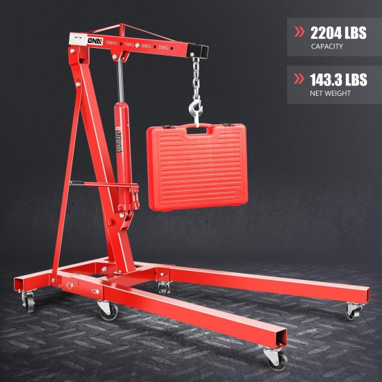 1 Ton Foldable Hydraulic Engine Hoist Cherry Picker Shop Crane Lift with Wheels for Auto Repair,4 Adjustable Positions,TOOLS-00287