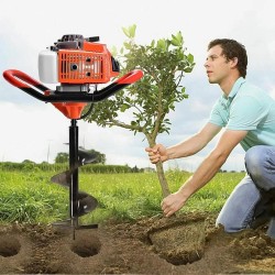 62cc 2.8HP Gas Powered Post Hole Digger, Gas Earth Auger/Ice Auger, with 3/6 Bits + 32Extension Bar, 2-Stroke Gasoline Post Digger for Fence Garden Farm Plant.