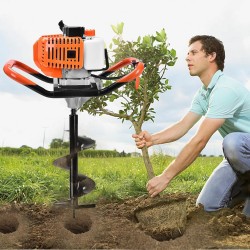 72CC Auger Post Hole Digger Gas Powered Auger with 3 Earth Drill Bits 4 & 8 & 12, 3 Extension Rods for Fence Garden Farm Plant