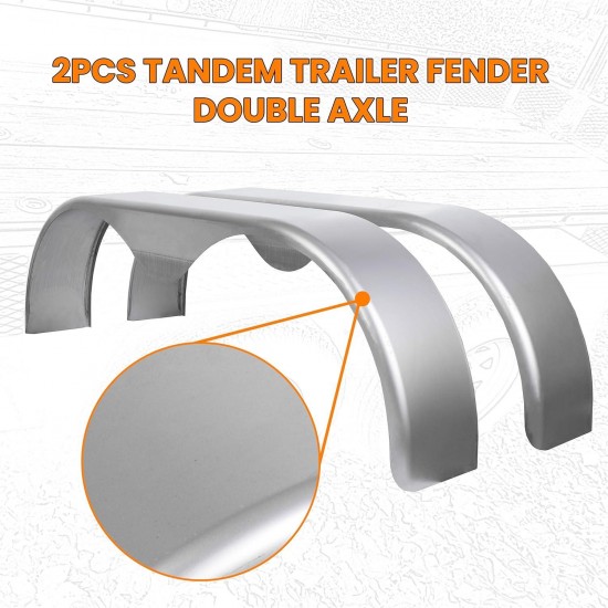 2Pcs Tandem Trailer Fender Double Axle Compatible with 13-15 Inch Wheels Teardrop Pair Enclosed Trailers 9 x 66 x 19.5 - Cold Rolled Steel