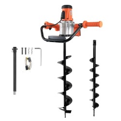 1500W Electric Post-Hole Digger, 6-Inch & 4-Inch Auger Bit Earth Auger, Ideal for Post Hole Digging, Drilling, Tree Planting（No Bag）