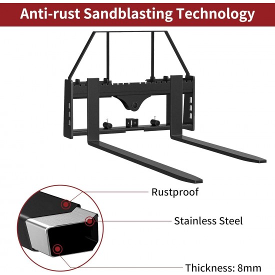 4000lbs Skid Steer Pallet Fork Attachment, 48 Pallet Fork Frame with 48 Fork Blades for Loaders Tractors Quick Tach Mount