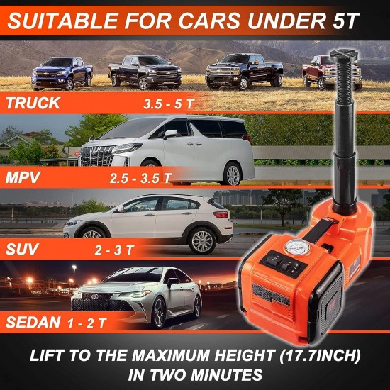 Electric Car Jack Kit 5Ton 12V Hydraulic Car Jack Lift (Lifting Range: 6.1~17.7 inch) with Electric Impact Wrench for SUV MPV Sedan Truck Change Tires Garage Repair