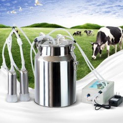 10L Cow Milking Machine Pulsation Vacuum Pump Electric Milker Automatic Portable Livestock Milking Machine with Stainless Steel Milk Bucket Tube Brush