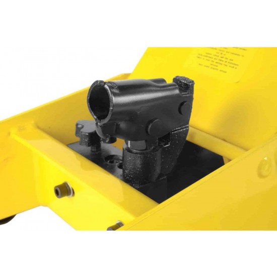 Low Profile Transmission Floor Jack - 1,000 LBS Lift Capacity - Lift Range 8.5” to 23” - 360 Degrees Pump Handle Rotation & Adjustable Load Support Arms - Yellow Steel Frame with JEGS Logo