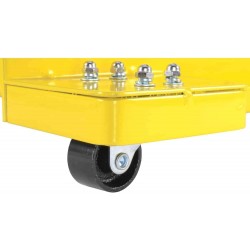 Low Profile Transmission Floor Jack - 1,000 LBS Lift Capacity - Lift Range 8.5” to 23” - 360 Degrees Pump Handle Rotation & Adjustable Load Support Arms - Yellow Steel Frame with JEGS Logo