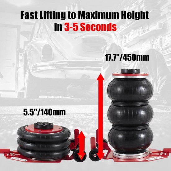 Air Jack, 3 Ton/6600 lbs Air Jack, Portable Pneumatic Jack with Long Hand, Lift up to 15.7, 3-6 s Fast Lifting Pneumatic Jack, with Adjustable Long Handles for Cars, Garages, Repair