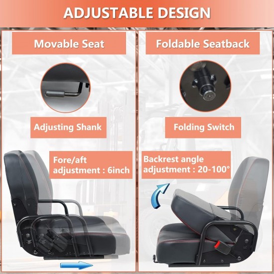 Universal Forklift Seat,Tractor Seat with Adjustable Back,Safety Belt and Operator Position Switch,Excavator Skid Loader Backhoe Dozer Telehandler