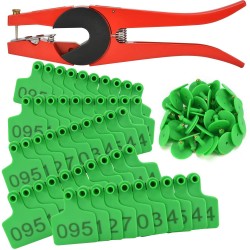 1000 Sets Livestock Identification Ear Tags for Cattle Cow Calves Bull Numbered Plastic Animal TPU Earring Poultry Ear Tagger(Green) with 1 pcs Pliers Applicator