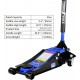 3 Ton Low Profile Floor Jack Capacity 6600 lbs with Dual Piston,Steady Steel Quick Lift Pump 3.3-18.5 Lifting Range Height,Black+Blue