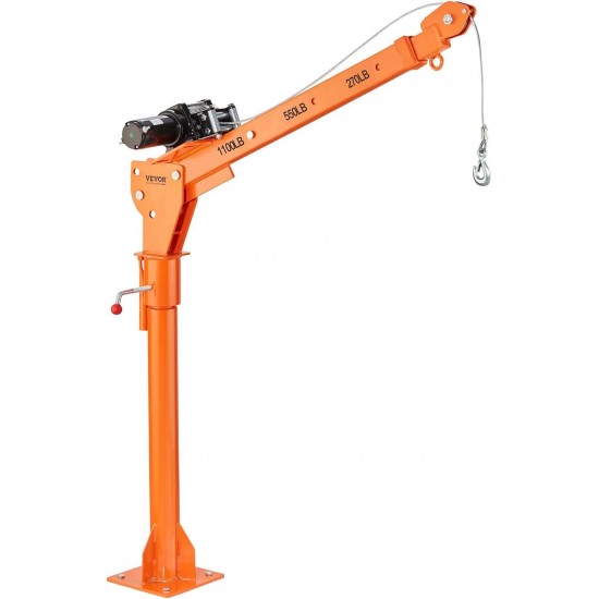 Electric Pickup Truck Crane, 1100 lbs Capacity, 360° Swivel, Truck Jib Crane Hoist with Three Boom Capacities of 275 lbs, 550 lbs & 1100 lbs, for Lifting Goods in Construction, Forestry, Factory