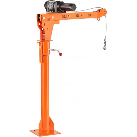 Electric Pickup Truck Crane, 1100 lbs Capacity, 360° Swivel, Truck Jib Crane Hoist with Three Boom Capacities of 275 lbs, 550 lbs & 1100 lbs, for Lifting Goods in Construction, Forestry, Factory