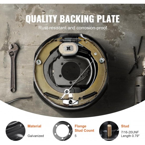 Electric Trailer Brake Assembly, 12 x 2, 2 Pairs Self-Adjusting Electric Brakes Kit for 7000 lbs Axle, 5-Hole Mounting, Backing Plates for Braking System Part Replacement (2 Right + 2 Left)