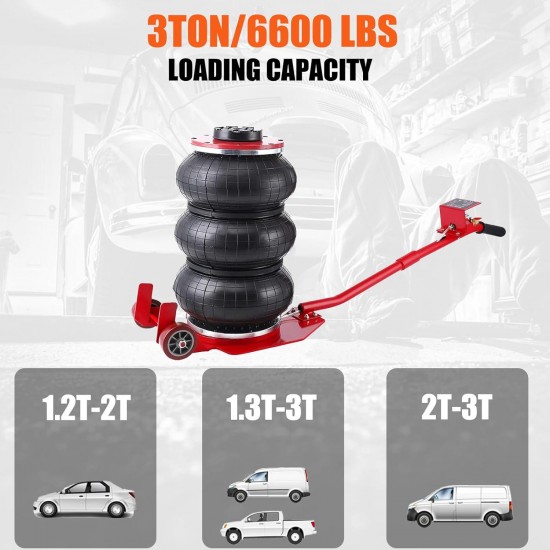 3 Ton/6600LBS Triple Bag Air Jack Fast Lifting Pneumatic Car Repair Inflatable Bladder Jack with Long Hand, Lifting Height Up to 15.75 Inch