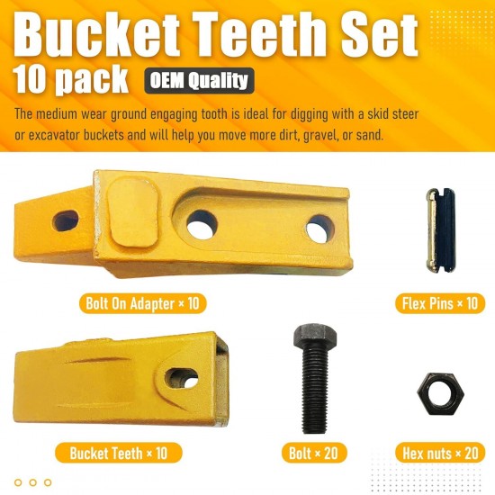6737322Y Assembly Bobcat Style Bucket Teeth/Adapter/Felx Pin/Bolt and Nut (10 Set)