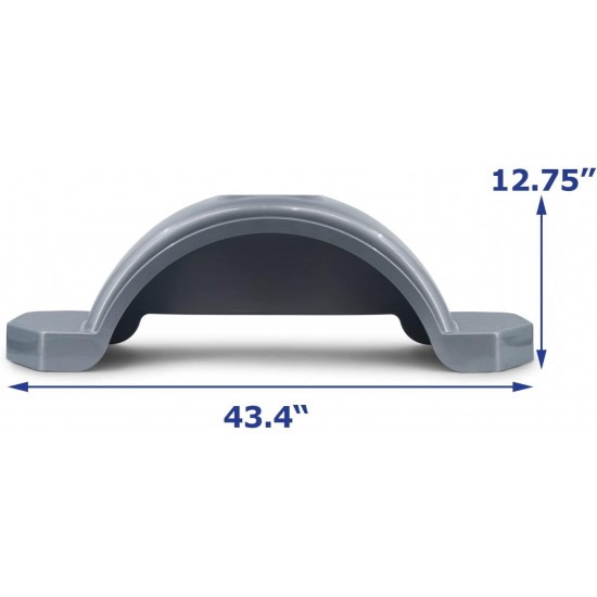 Silver Plastic Single Axle Boat Trailer Fender with Steps 9.7 in x 43.4 in x 12.75 in 26793 Fits 14 inch Diameter Wheels