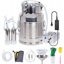 15L Cow Milking Machine Portable Electric Cow Milker Adjustable Vacuum Pulsation Milking Machine, 304 Stainless Steel Milk Bucket with a Check Valve (Plug-in)