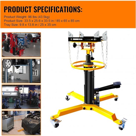 Transmission Jack 1650 LBS/0.75 Ton Capacity Adjustable 2 Stage Hydraulic Jack 360° Swivel Wheel Lift Hoist for Car Lift,with Pedals,Gloves