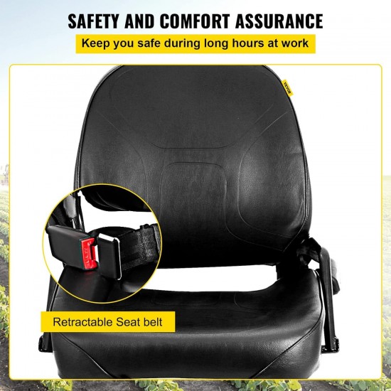 Universal Forklift Seat Komatsu Style Folding Forklift Seat with Retractable Seatbelt and Adjustable Backrest Suspension Seat for Tractors Backhoes